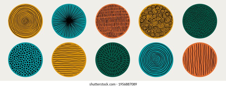 Set Of Doodle Creative minimalist Abstract art circle shape and Hand Drawn doodle Scribble Circle. Design elements for wall decoration, postcard, poster or brochure