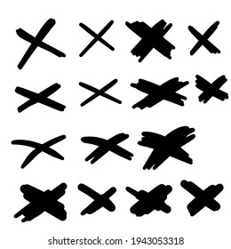 Set von Doodle-Kreuzen. Handgezeichnet verschiedene geometrische Formen. Abstrakte Skizzensymbole.