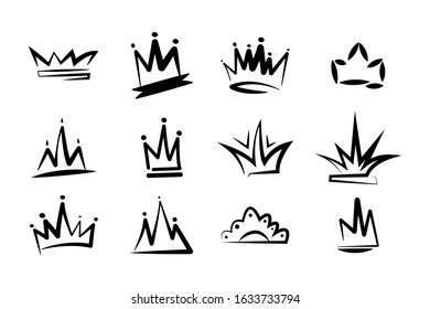 set of doodle crown king. vector illustration