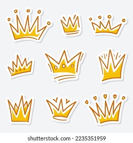 Set of doodle Crown sketch, hand drawn style