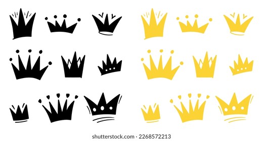 Set of doodle Crown sketch, hand drawn style