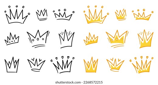 Set of doodle Crown sketch, hand drawn style