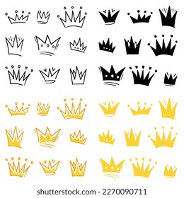 Set of doodle Crown sketch, hand drawn style