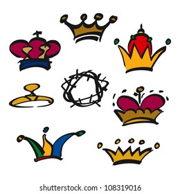 set of doodle crowns hats tiaras vector illustration