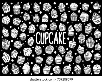 set of doodle cupcakes