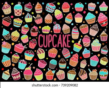 set of doodle cupcakes
