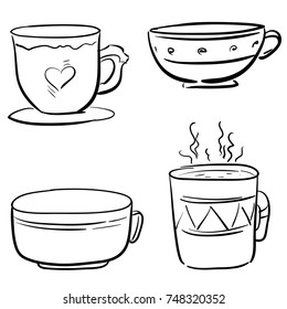 Set of doodle cups - Four cup icons. Sketch, decor emblem, signs, design elements