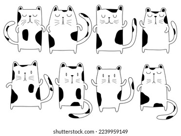 set of doodle cute cat isolated on white background.