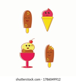 Set of doodle cute ice cream illustration for product design