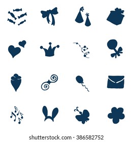 Set of doodle dark silhouette icons, congratulations theme made in vector.