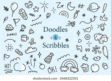 Set of doodle decoration design elements. Arrow, star, heart brush decoration. 