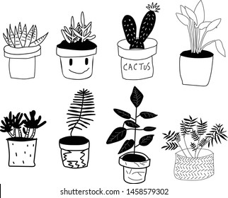 set of doodle decoration plants