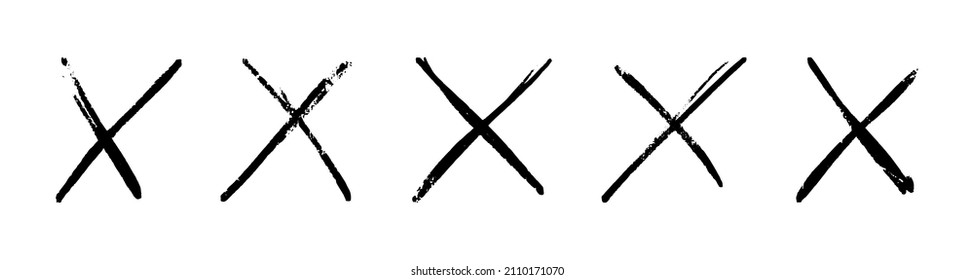 Set of doodle denial signs. Handwriting sketch crosses. Scribble crosshairs. Grunge vector illustration isolated on white background.