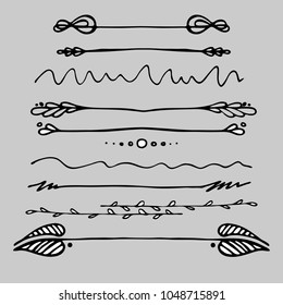 Set of doodle design elements. Arrows, wreath, floral elements
