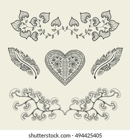 Set of doodle design elements. Collection hand drawn elements - florals design. Vector illustration