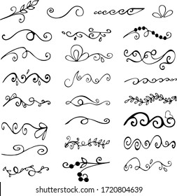 A set of doodle design elements. Hand Drawn vintage floral elements. Strings, leaves, branches, banners, and curls. Vector