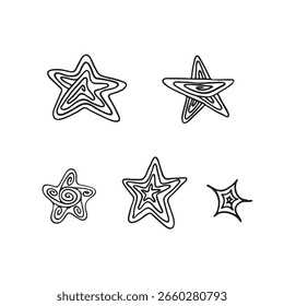 Set of doodle different stars. Hand drawn line element