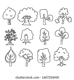 set of doodle different tree.