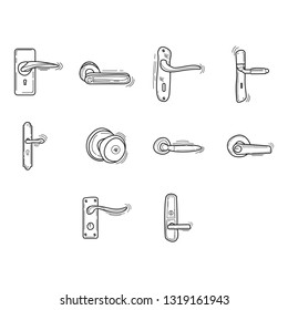 set of doodle door handle icon outline