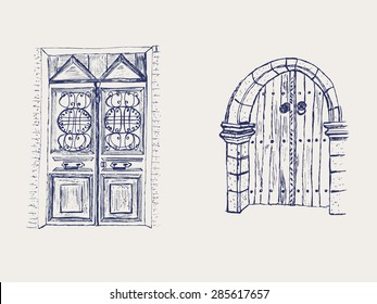 Set of doodle doors, vector EPS 8. Sketch illustration.