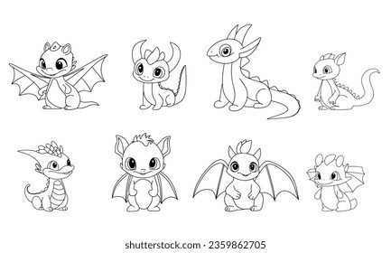 
Set of doodle dragons. Hand drawn doodle dragon isolated on white background. Dragon outline icons collection. Symbol 2024 year. Vector illustration.
