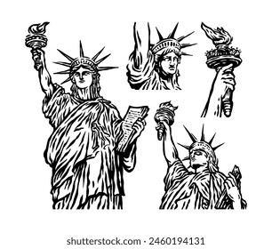 set of doodle drawing liberty statue vector illustration