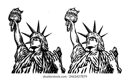 set of doodle drawing liberty statue vector illustration