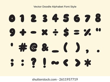 set of doodle drawing number and symbol, Bold cute playful rounded font