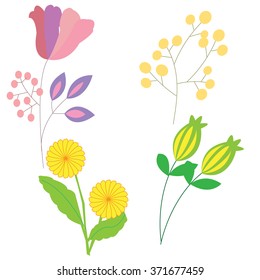set doodle drawn flowers isolated on white background for design of cards, albums and flyers, coloring books