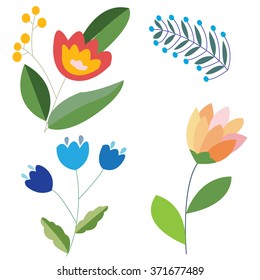 set doodle drawn flowers isolated on white background for design of cards, albums and flyers, coloring books
