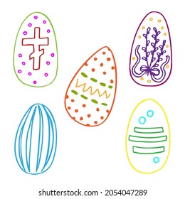 Set of doodle Easter eggs line art. Hand drawn vector illustration. Simple sketch graphics. Collection of isolated design elements.