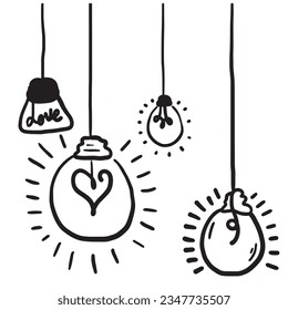 Set of doodle electric bulb or bulb.vector illustration.