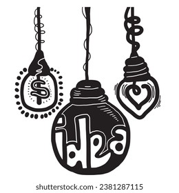 Set of doodle electric bulb or bulb.vector illustration.