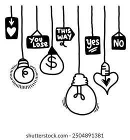 Set of doodle electric bulb or bulb. vector illustration.