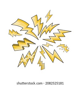 set doodle electric lightning bolt symbol sketch illustrations. thunder, vector ilustration