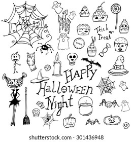 set of doodle elements for Halloween. handmade vector illustration