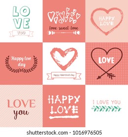Set of doodle elements. Hearts, flowers, and more. Vector illustration for your design