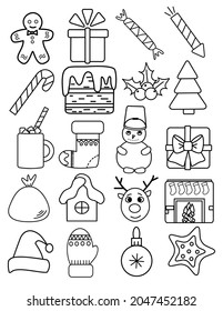 A set of doodle elements on the theme of Christmas or new year. Design elements for making invitations and postcards. Print for posters and fabrics. Decorating web pages