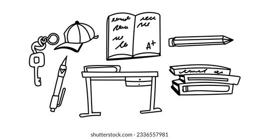 A set of doodle elements for school. This illustration can be used to create visually engaging educational materials, such as worksheets, posters, or flashcards