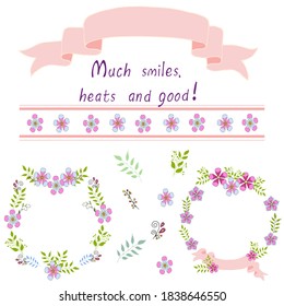 Set of doodle elements and two wreaths for celebrate holiday. Vector hand draw  Illustration EPS10