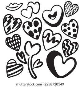 Set von Doodle-Elementen für das Tagesdesign von Valentinstag. Vektorflache Illustration. Postkarte und Plakat für Valentin