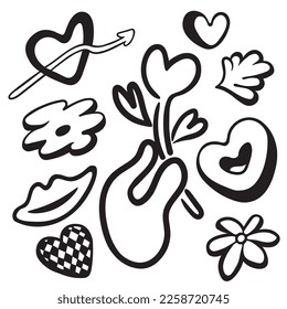 set of doodle elements for valentine's day design.Vector flat illustration. Postcard and poster for valentin