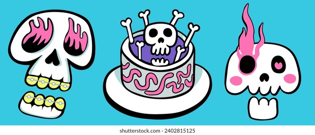 set of doodle elements in vector.halloween objects.image for stickers, print, app, design, web site, label, poster, postcard . Series of teenage icons