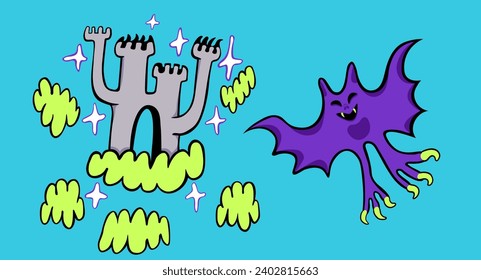 set of doodle elements in vector.halloween objects.image for stickers, print, app, design, web site, label, poster, postcard . Series of teenage icons