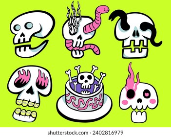 set of doodle elements in vector.halloween objects.image for stickers, print, app, design, web site, label, poster, postcard . Series of teenage icons