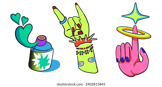 set of doodle elements in vector.teenage subcultural objects.image for stickers, print, app, design, web site, label, poster, postcard . Series of teenage icons