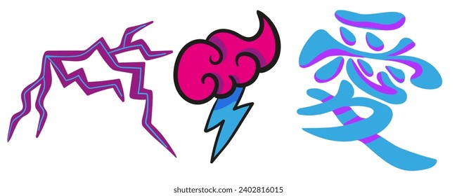 set of doodle elements in vector.teenage subcultural objects.image for stickers, print, app, design, web site, label, poster, postcard . Series of teenage icons
