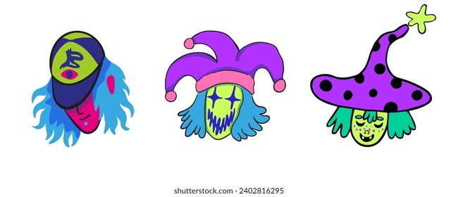 set of doodle elements in vector.teenage subcultural objects.image for stickers, print, app, design, web site, label, poster, postcard . Series of teenage icons