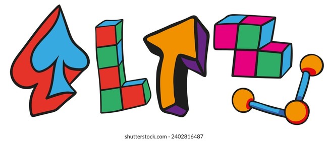 set of doodle elements in vector.teenage subcultural objects.image for stickers, print, app, design, web site, label, poster, postcard . Series of teenage icons