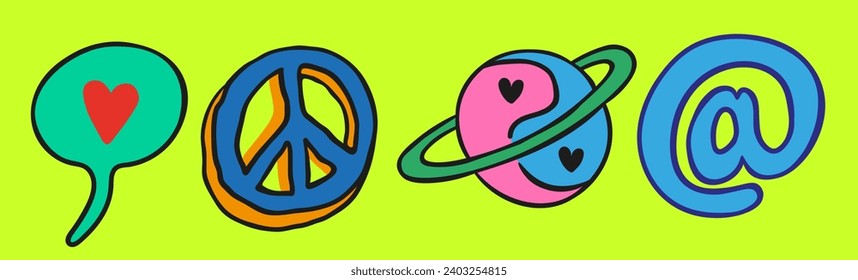 set of doodle elements in vector.teenage subcultural objects.image for stickers, print, app, design, web site, label, poster, postcard . Series of teenage icons